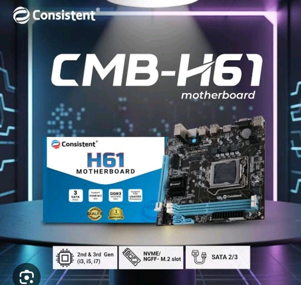 Intel Chipset H61 NVME Motherboard| Dual Channel DDR3 Max Memory Upto 16GB (8 GB x 2) RAM | CPU Supports LGA1155 Socket i3/i5/i7 series CPU - CONSISTENT