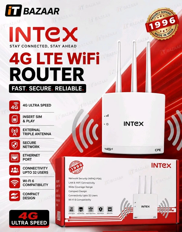 INTEX ROUTER 5G/4G Sim Compatible Connect with DVR/NVR/WiFi Camera - 3 Antenna, INTEX