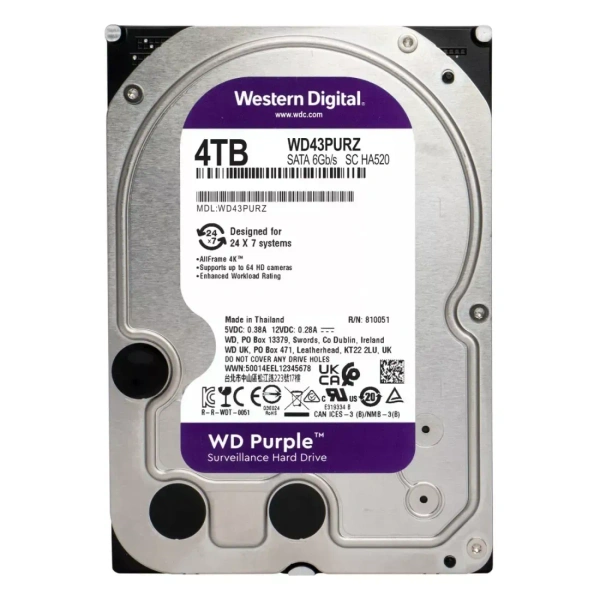 WD SURVEILLANCE HARD DISK - 4TB, PURPLE
