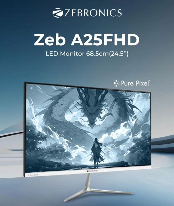 ZEBRONICS A25FHD LED Monitor, 25 inch (63.23cm), 250 nits, 100Hz, FHD, 1920x1080, HDMI, VGA, Ultra Slim Bezel, Built-in Speakers, Metal Stand, Wall Mountable - ZEBRONICS, 25 inch