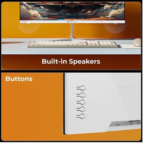 ZEBRONICS A25FHD LED Monitor, 25 inch (63.23cm), 250 nits, 100Hz, FHD, 1920x1080, HDMI, VGA, Ultra Slim Bezel, Built-in Speakers, Metal Stand, Wall Mountable - ZEBRONICS, 25 inch
