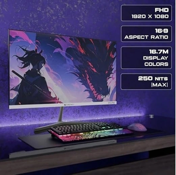 ZEBRONICS 22” (54.6 cm) Bezel-Less LED Monitor, 100Hz Refresh Rate, FHD Display, HDMI, VGA, FHD 1920x1080, 250nits, 16:9 Aspect Ratio, Anti-Glare Screen - ZEBRONICS, 22 inch