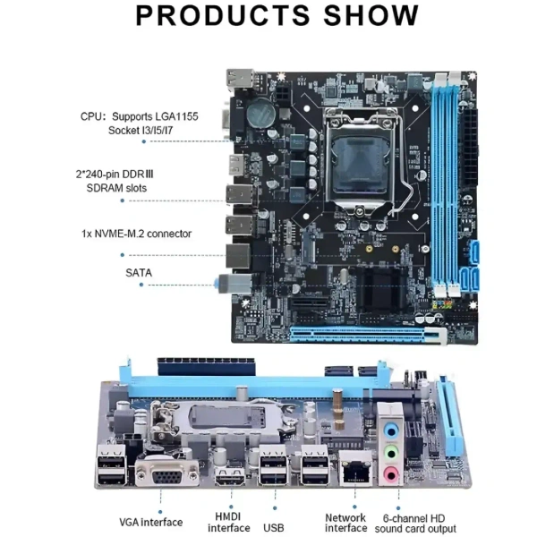 Intel Chipset H61 NVME Motherboard| Dual Channel DDR3 Max Memory Upto 16GB (8 GB x 2) RAM | CPU Supports LGA1155 Socket i3/i5/i7 series CPU - CONSISTENT