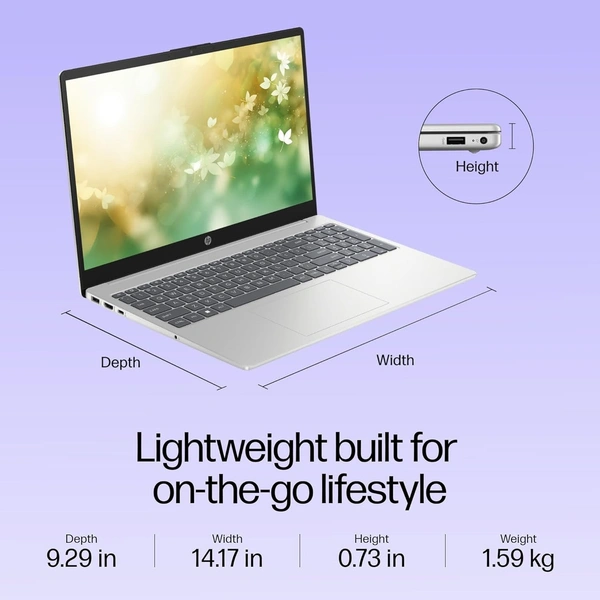 HP Laptop 15s-fd0624TU -13th Gen Intel Core i3, 8GB, 512GB SSD, Windows 11+MSO With Bag - Silver, Intel Core i3, 13th