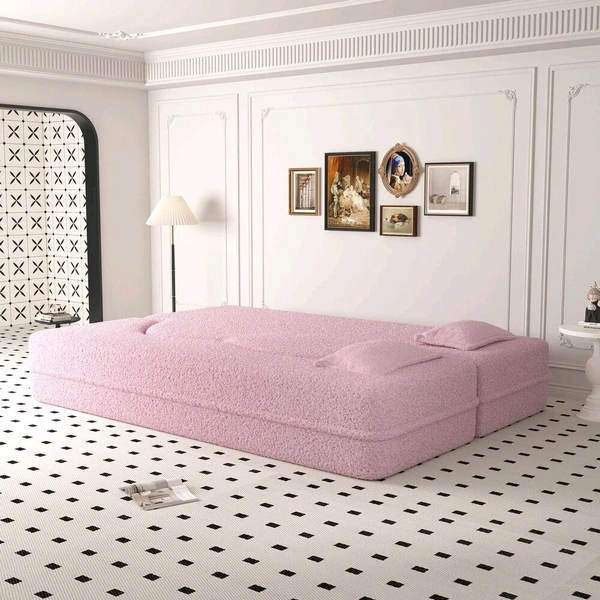 Modern Convertible Floor Folding Sleeper Sofa with 2 Pillows. - Lavender Rose, 5 ft × 6 ft × height 14 Inch