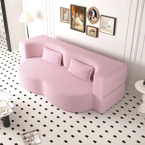 Modern Convertible Floor Folding Sleeper Sofa with 2 Pillows. - Lavender Rose, 5 ft × 6 ft × height 14 Inch