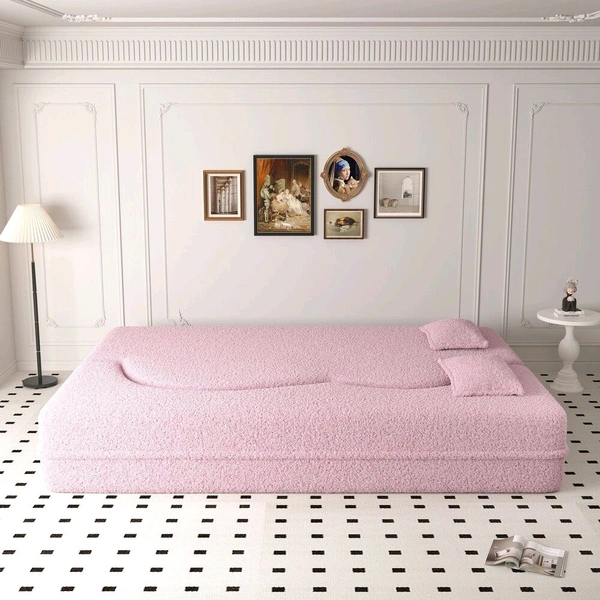 Modern Convertible Floor Folding Sleeper Sofa with 2 Pillows. - Lavender Rose, 5 ft × 6 ft × height 14 Inch