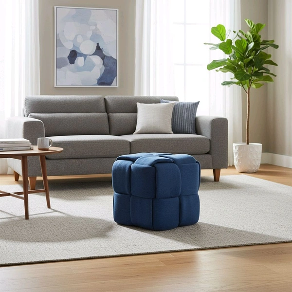  Knitted pouf, ottoman ,Foot Stool - 18 inch ×18 Inch, Persian Blue