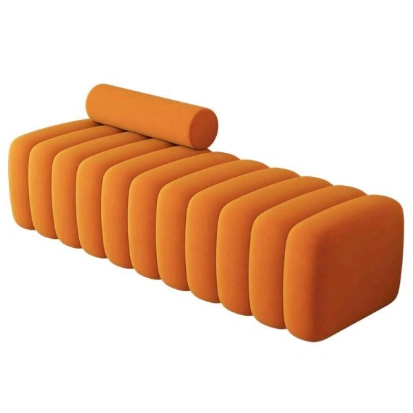 Pleated Velvet Bench with Bolster Pillow - Neon Carrot
