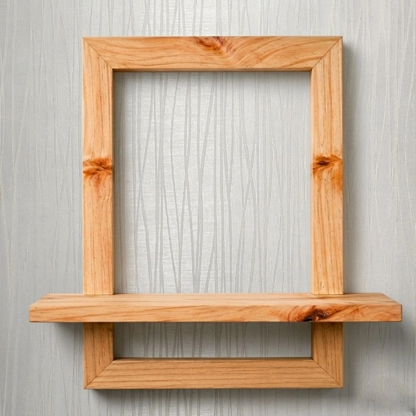NIVARA Nivara Solid Wood Floating Wall Shelf with Integrated Frame | Premium Natural Pine Display Rack for Living Room, Bedroom & Office | Minimalist Geometric Wall Decor Shelf for Planters & Artifacts