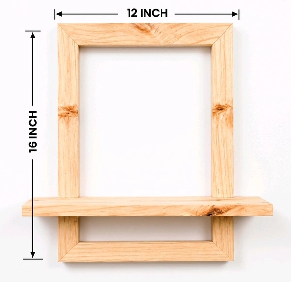 NIVARA Nivara Solid Wood Floating Wall Shelf with Integrated Frame | Premium Natural Pine Display Rack for Living Room, Bedroom & Office | Minimalist Geometric Wall Decor Shelf for Planters & Artifacts