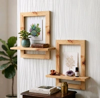 NIVARA Nivara Solid Wood Floating Wall Shelf with Integrated Frame | Premium Natural Pine Display Rack for Living Room, Bedroom & Office | Minimalist Geometric Wall Decor Shelf for Planters & Artifacts