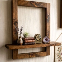 Nivara Handcrafted Solid Wood Wall Accent Shelf and Picture Frame Combo, Minimalist Floating Display Ledge for Photos, Plants, and Artifacts - Walnut brown