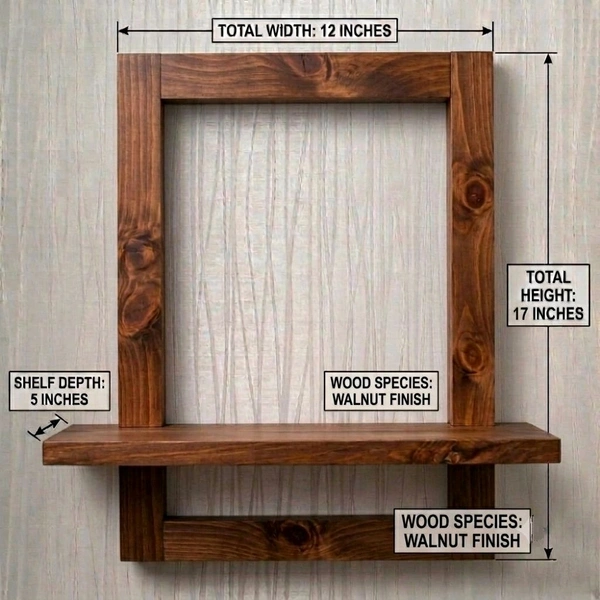 Nivara Handcrafted Solid Wood Wall Accent Shelf and Picture Frame Combo, Minimalist Floating Display Ledge for Photos, Plants, and Artifacts - Walnut brown