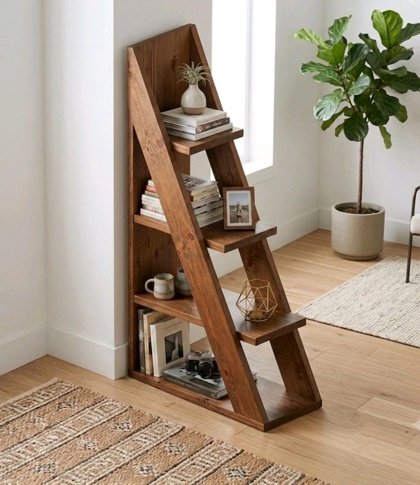 NIVARA Ascent 4-Tier Wooden Stepladder Bookcase – Premium Freestanding Display Rack, Decorative Mini Bookshelf and Home Decor Furniture - Walnut