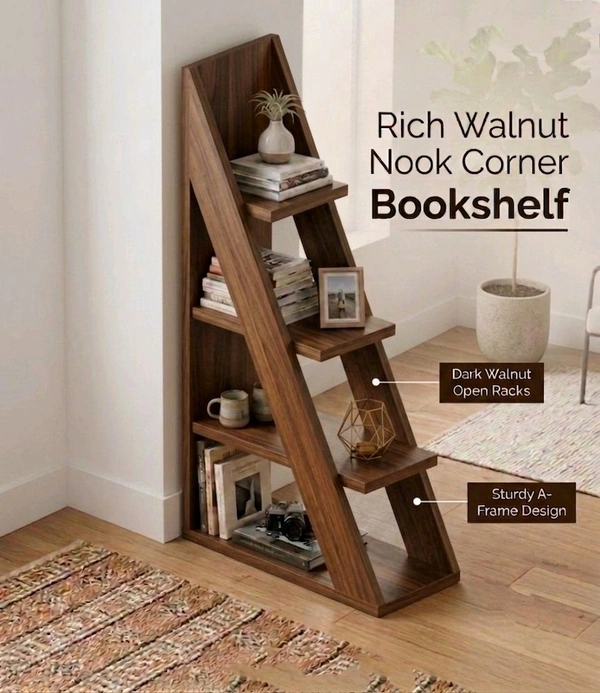 NIVARA Ascent 4-Tier Wooden Stepladder Bookcase – Premium Freestanding Display Rack, Decorative Mini Bookshelf and Home Decor Furniture - Walnut