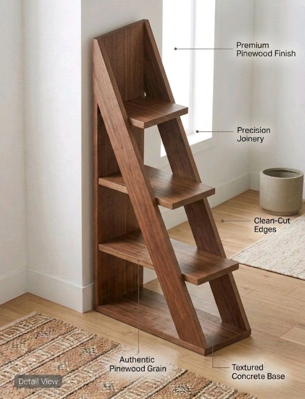 NIVARA Ascent 4-Tier Wooden Stepladder Bookcase – Premium Freestanding Display Rack, Decorative Mini Bookshelf and Home Decor Furniture - Walnut