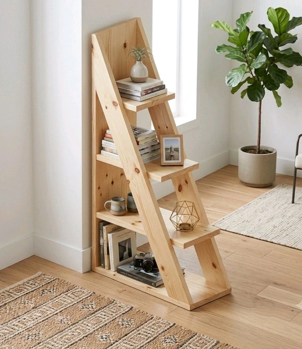 NIVARA Ascent 4-Tier Wooden Stepladder Bookcase – Premium Freestanding Display Rack, Decorative Mini Bookshelf and Home Decor Furniture - pinewood