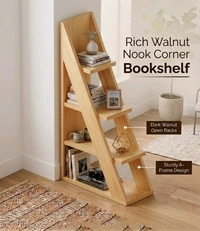 NIVARA Ascent 4-Tier Wooden Stepladder Bookcase – Premium Freestanding Display Rack, Decorative Mini Bookshelf and Home Decor Furniture - pinewood