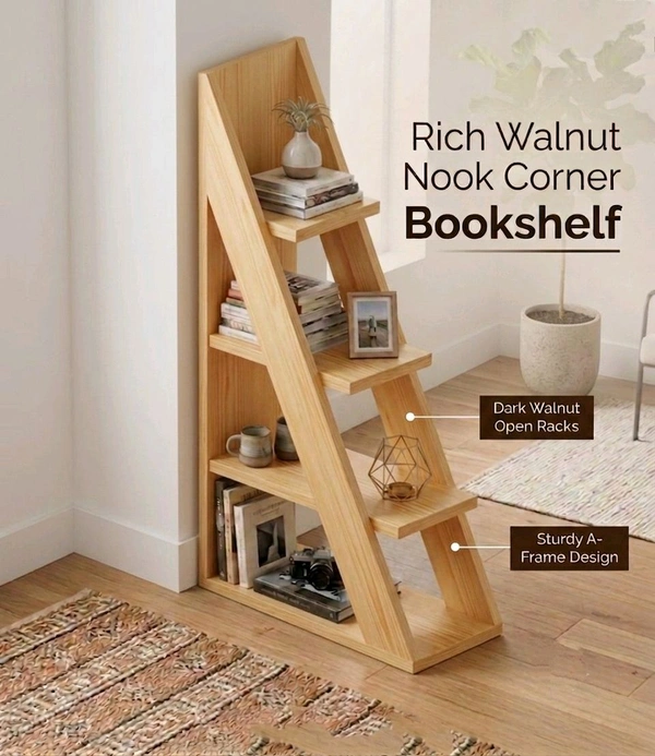 NIVARA Ascent 4-Tier Wooden Stepladder Bookcase – Premium Freestanding Display Rack, Decorative Mini Bookshelf and Home Decor Furniture - pinewood