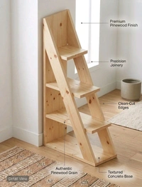 NIVARA Ascent 4-Tier Wooden Stepladder Bookcase – Premium Freestanding Display Rack, Decorative Mini Bookshelf and Home Decor Furniture - pinewood