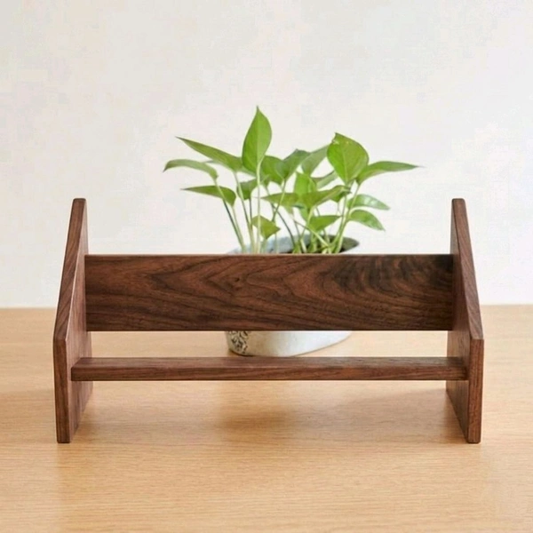 NIVARA Wooden Desktop Bookshelf – Adjustable Small Desk Organizer, Natural Wood Book Display Rack for Tabletop, Office, Countertop, and Home Decor - Walnut