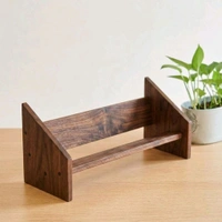 NIVARA Wooden Desktop Bookshelf – Adjustable Small Desk Organizer, Natural Wood Book Display Rack for Tabletop, Office, Countertop, and Home Decor - Walnut