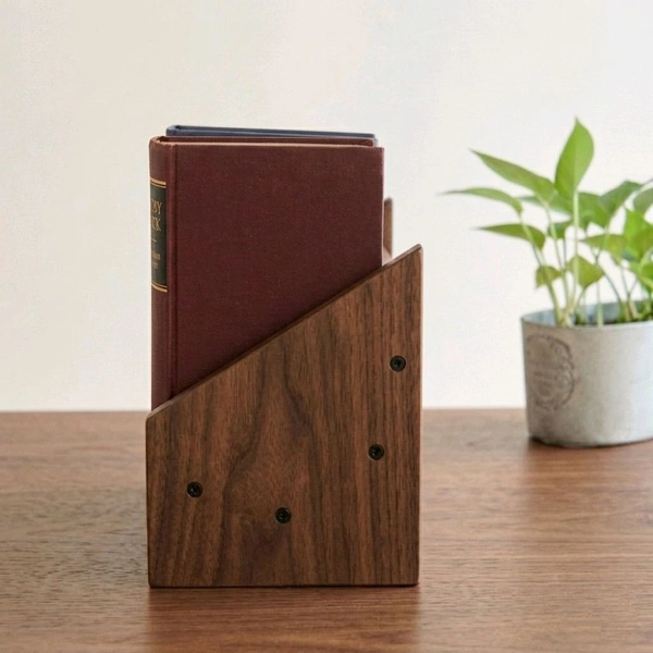 NIVARA Wooden Desktop Bookshelf – Adjustable Small Desk Organizer, Natural Wood Book Display Rack for Tabletop, Office, Countertop, and Home Decor - Walnut