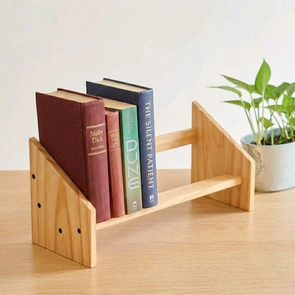 NIVARA Wooden Desktop Bookshelf – Adjustable Small Desk Organizer, Natural Wood Book Display Rack for Tabletop, Office, Countertop, and Home Decor - pinewood
