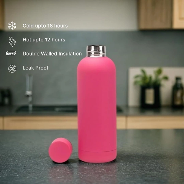 RUBBER TEXTURE MATT FINISH INSULATED BOTTLE - Pink