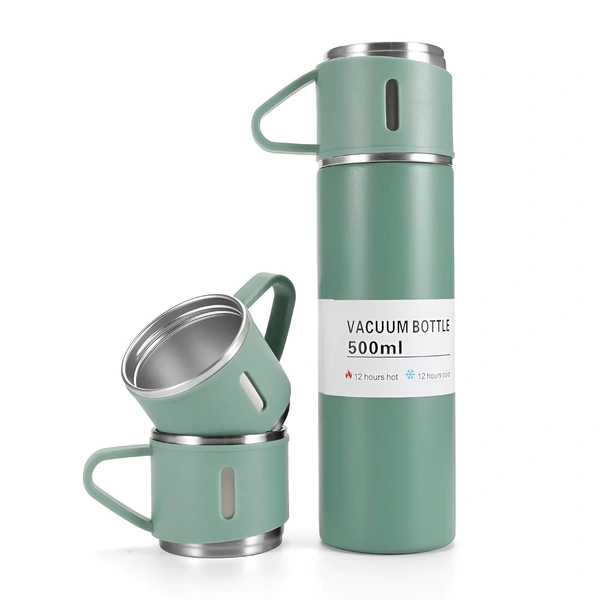 VACUUM FLASK WITH THREE CUPS - green