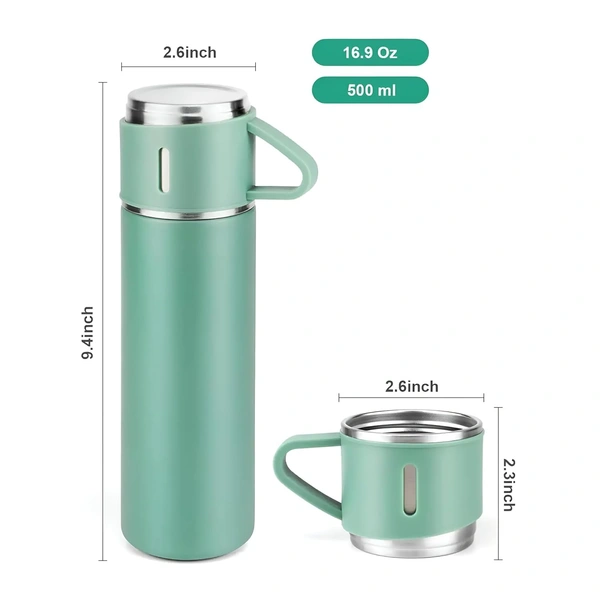 VACUUM FLASK WITH THREE CUPS - green