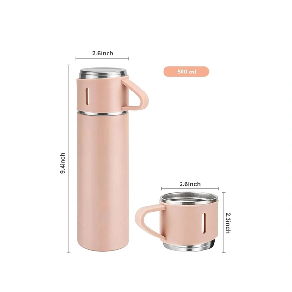 VACUUM FLASK WITH THREE CUPS - Pink