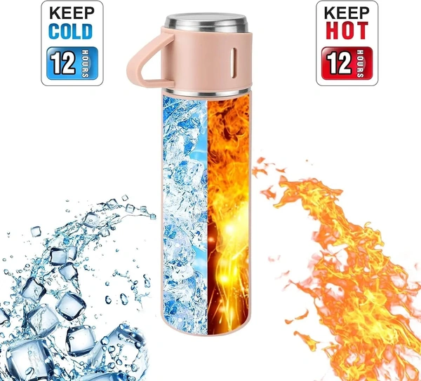 VACUUM FLASK WITH THREE CUPS - Pink