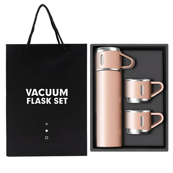 VACUUM FLASK WITH THREE CUPS - Pink