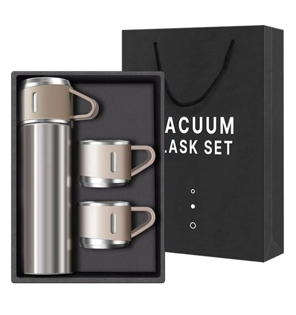 VACUUM FLASK WITH THREE CUPS - Silver