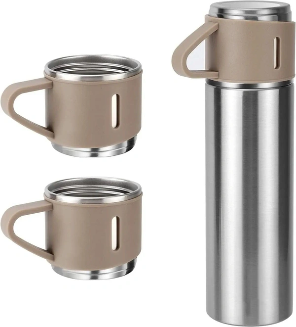 VACUUM FLASK WITH THREE CUPS - Silver
