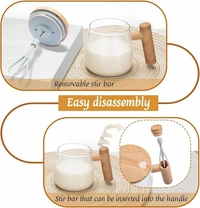 Glass Self-Stirring Mug with Wooden Handle, 400ml Capacity