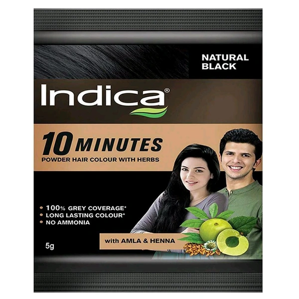 Indica 10 Minute  Hair Colour Powder, Natural Black 5g