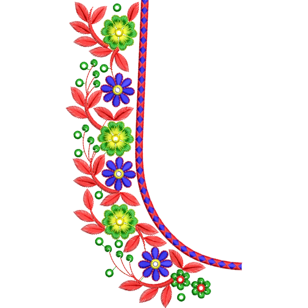 Blouse Design No :286111 ,Flower Bunch - Simple Border, U Shape
