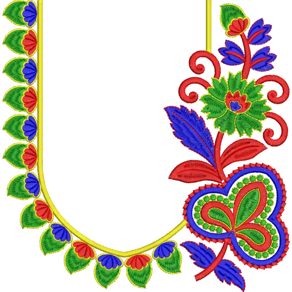 Blouse Design No : HSW-M-153 - Simple Border, U Shape