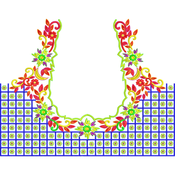 Blouse Design No :MSM - 567 , Flower Bunch - Simple Border, U Shape