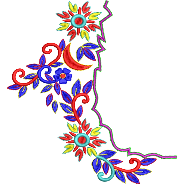 Blouse Design No :MSM - 567 , Flower Bunch - Simple Border, U Shape