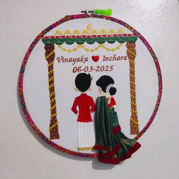 Embroidery Hoop - Personalized Wedding Gift With 3D Saree(Hoop-006)