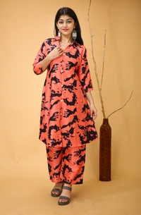 Arihant Creations Poly Rayon Printed Co-ord Set for Women – Comfortable and Stylish - L