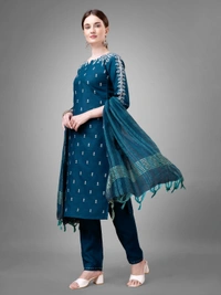 Arihant Creations Cotton Blend Printed Kurti Pant Dupatta Set - S