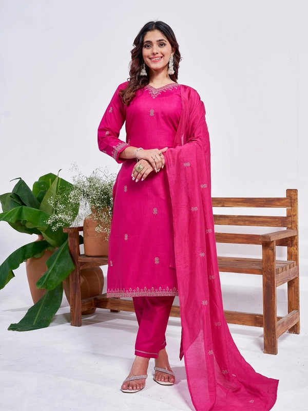 Arihant Creations Rayon Embroidered Kurti Pant Dupatta - S