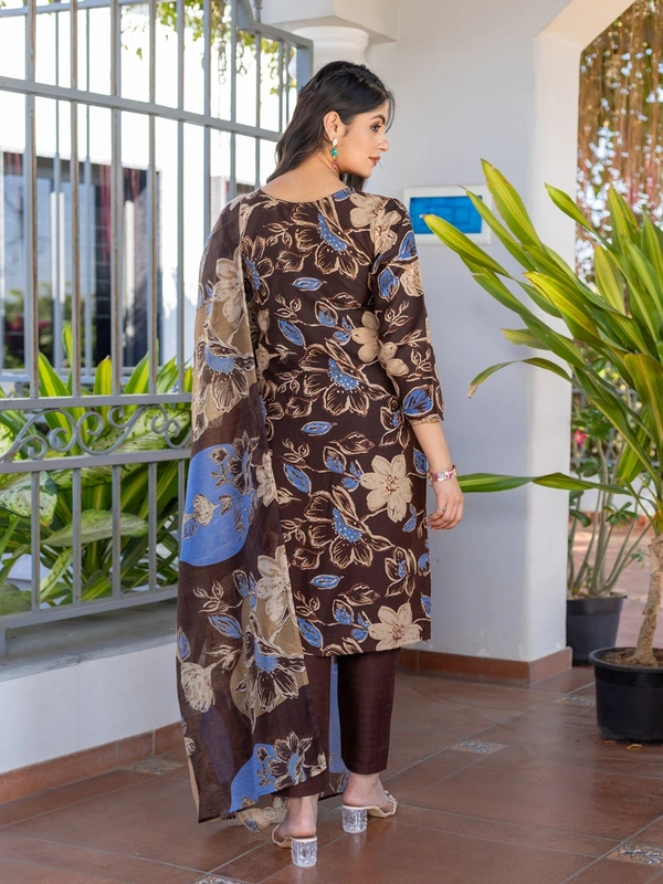 Arihant Creations Cotton Blend Printed Kurti Pant Dupatta Set - M