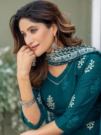 Arihant Creations Cotton Blend Printed Kurti Pant Dupatta Set - XL