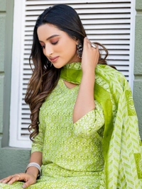 Arihant Creations Cotton Blend Printed Kurti Pant Dupatta Set - S